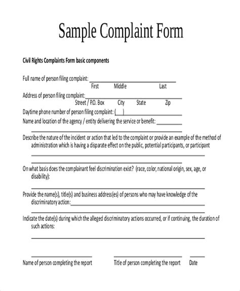 sample complaint forms   ms word excel