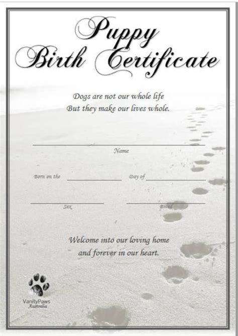 puppy birth certificate  printable