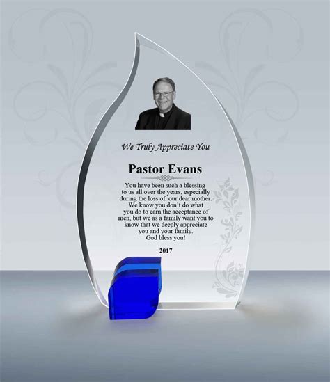 pastor appreciation gift blue flame crystal plaque  goodcount  crystal etching gift