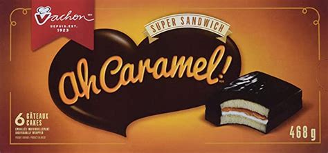 vachon ah caramel super sandwich cakes  caramel  creamy filling  chocolatey coating