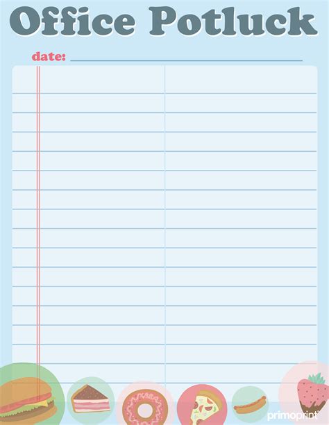 printable potluck sign  sheet