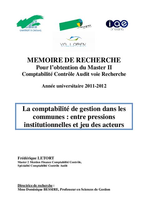 memoire de recherche pour lobtention du master ii comptabilite