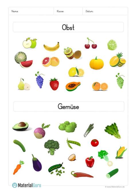 obst und gemuese kostenlose arbeitsblaetter obst und