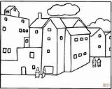 Coloring Neighborhood Pages City Houses Printable Around Color Suburban Community sketch template