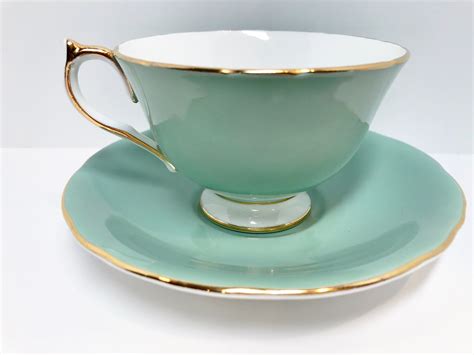 seafoam green aynsley tea cup  saucer sage aynsley antique teacups bone china tea cups