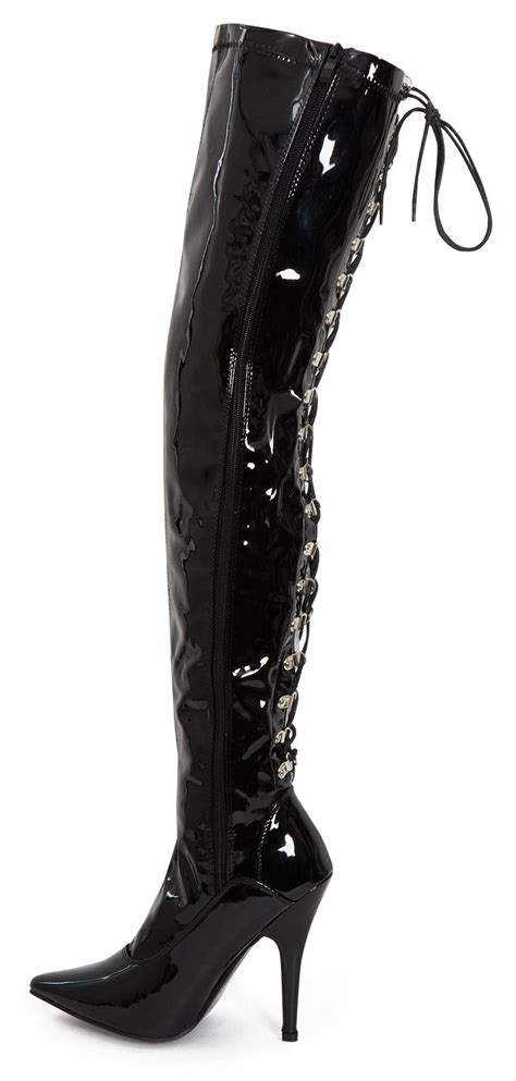 womens thigh kinky over the knee stiletto high shiny patent hook lace