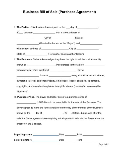business purchase agreement templates word