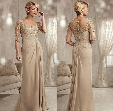 Beaded Lace Champagne Mother Of The Bride Dresses Plus Size Chiffon