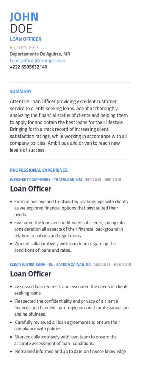 loan officer resume   content sample craftmycv