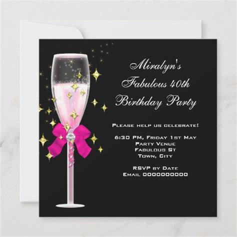 Fabulous 40 Hot Pink Gold Bubbles Glitter Party 3 Invitation Zazzle