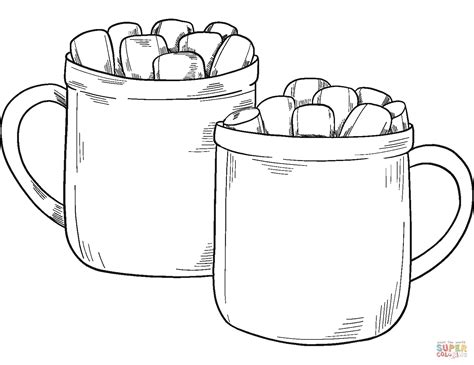hot cocoa mugs coloring page  printable coloring pages