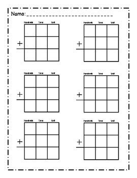blank math place  sheet addition  subtraction math place