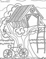 Coloring Pages Treehouse House Summer Tree Doodle Sheets Colouring Color Printable Camping August Trees Adults Adult Alley Fun Hut Treehouses sketch template