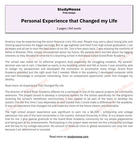 personal experience  changed  life  essay