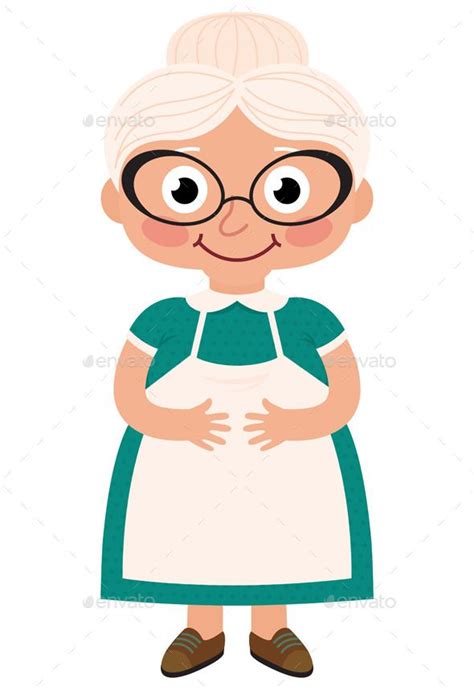 grandmother housewife vector eps cs apron cartoon cute elderly glasses grandmother gray