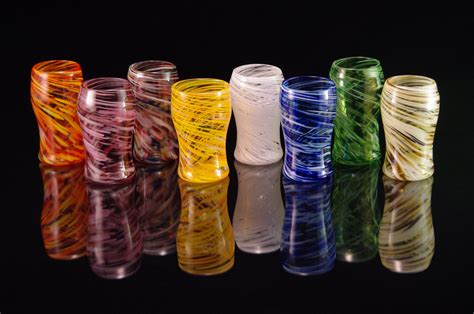 8 Piece Set Multi Colored Pint Glasses By Corey Silverman Art Glass