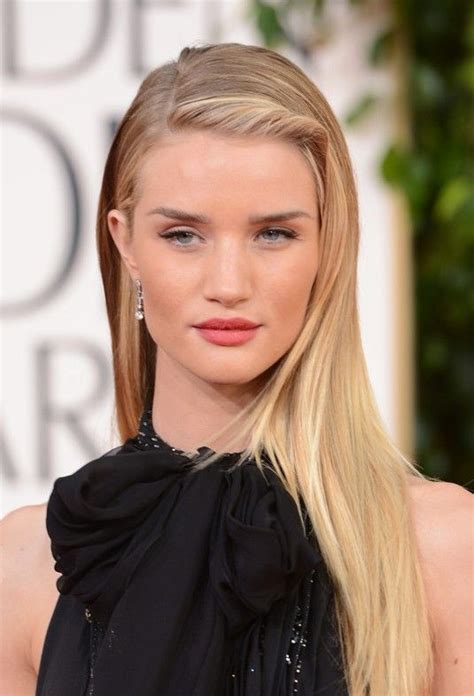 rosie huntington whiteley deep side parted long blonde hairstyle 2013
