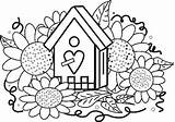 Coloring Birdhouse Pages Bird Flower Sunflower Kids Clipart Flowers Printable Sheets Clip Kid Sunflowers Cartoon Popular Comments sketch template