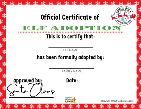 printable elf adoption certificate kiddychartscom