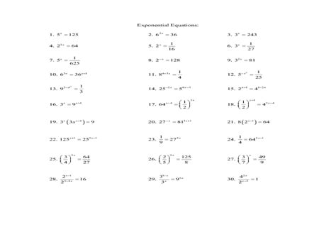 solving exponential equations  exponents   sides worksheet