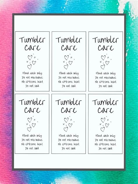 cards   printable tumbler care instructions  instantly