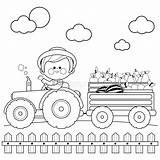 Trattore Tractor Agricoltore Guida Frutti Agricola Landbouwer Kleurende Drijven Landbouwbedrijf Boekpagina Dragen Vruchten Zwart Bij Agricoltura Farmer Fruits sketch template