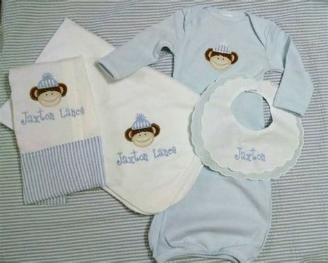personalized baby boy layette gift set including  appliqued sock