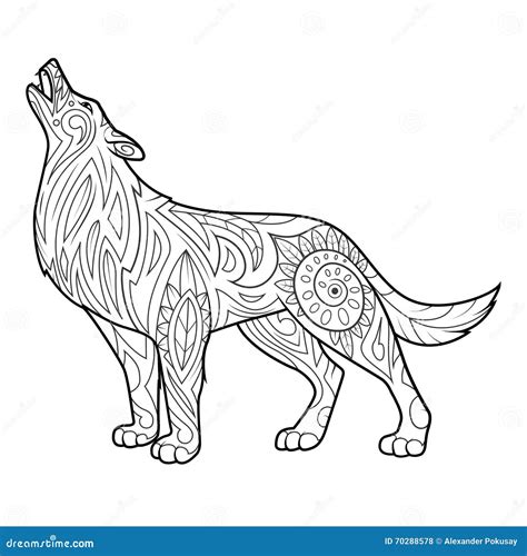 wolf coloring book  adults vector stock vector illustration