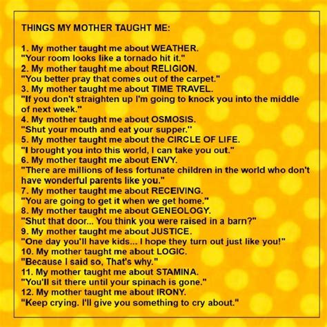 things my mother taught me free printable mother teach mom birthday
