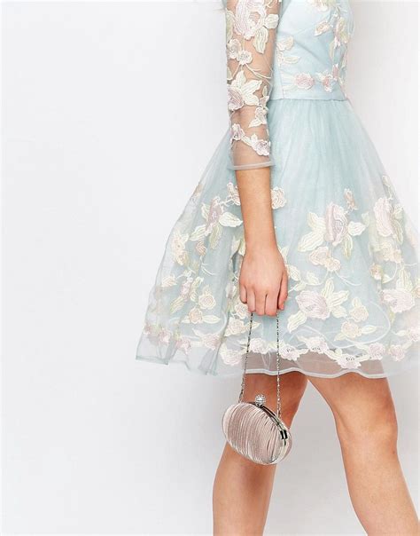 image   chi chi london petite premium allover floral embroidered mini prom dress  mesh