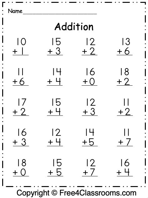 math addition printable worksheets worksheets  kindergarten
