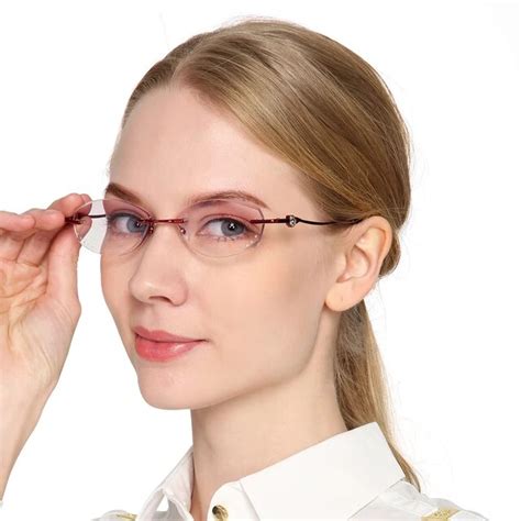 Reading Glasses Women Rimless Rhinestone Purple Lens Presbyopic Glasses