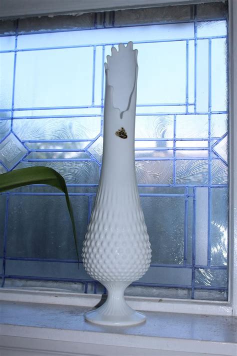 Vintage 20 Fenton Milk Glass Vase Swung Footed Hobnail Etsy Milk