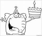 Birthday Happy Elephant Coloring Pages Funny Cake Cartoon Clipart Color Baby 1st Printable Holds Online Cute Kids Family sketch template