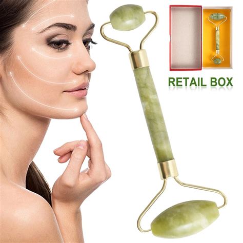 drop ship quartz jade roller slimming face massager double head facial massage roller face