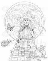 Little Wild Things Adult Coloring Witches Fantasy sketch template