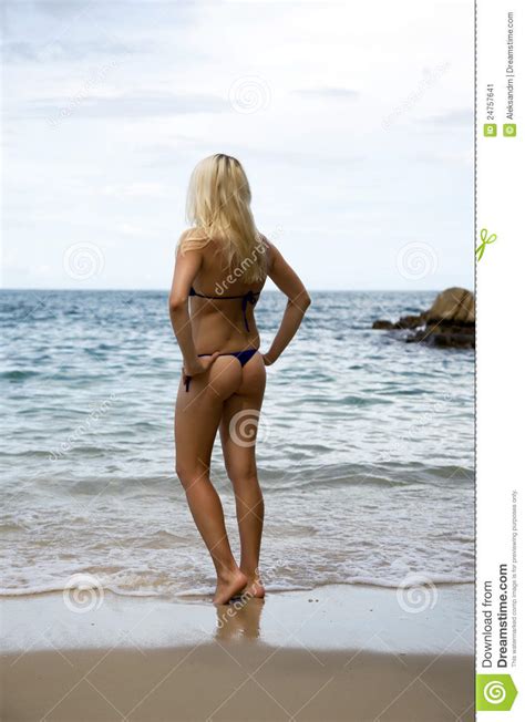 beautiful slim blonde on the beach stock image image of