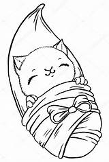 Wrapped Kitten Verpakt Deken Pasgeboren sketch template