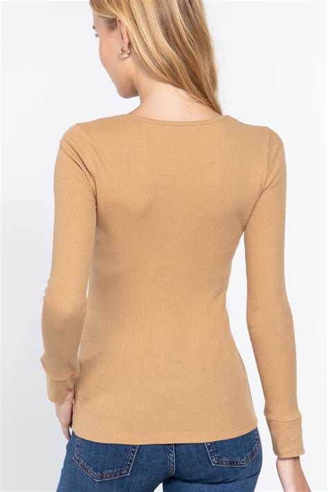 Women S Basic Henley Thermal Long Sleeve Knit T Shirt W Buttons Ebay