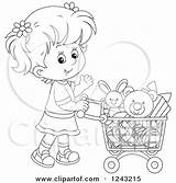 Pushing Illustration Clipart Shopping Cart Boy Template Pages Girl Royalty Vector Toys Caucasian Coloring sketch template
