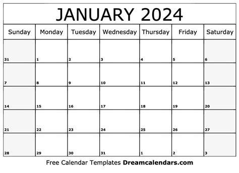 january  calendar  blank printable  holidays