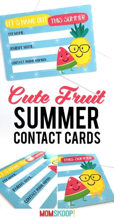 summer contact cards  printable   kids   touch
