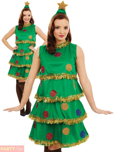 ladies christmas tree lady costume adult fun xmas party fancy dress