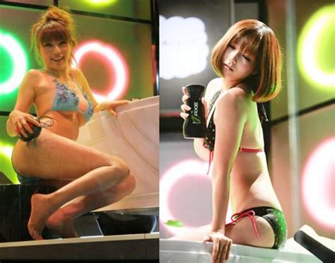 gravure idols promote axe in shinjuku with a public bath and their boobs tokyo kinky sex