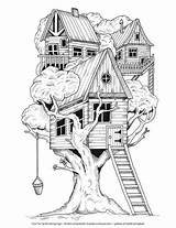 Coloring Pages Tree House Treehouse Cleverpedia Colouring Drawing Adult Baumhaus Printable Kids Baumhäuser Malen Zeichnen Målarböcker Books Fantasy Gulliga Malvorlagen sketch template