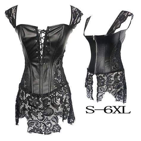 vrouwen faux leer kant burlesque steampunk corset jurk taille gotische bustier corpet sexy
