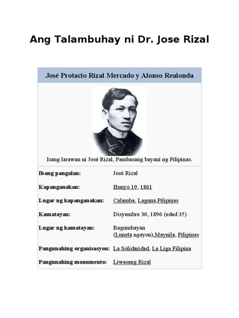Ang Talambuhay Ni Dr Jose Rizal