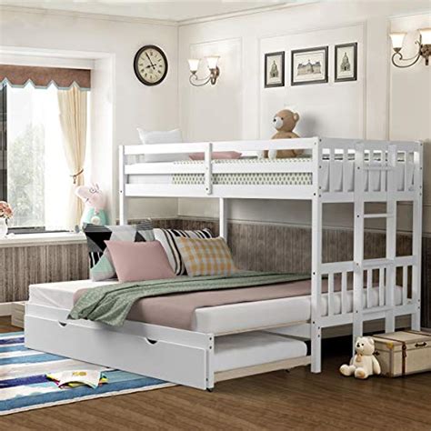 Giantex Twin Over Pull Out Bunk Bed With Trundle Solid Wood Bunk Bed