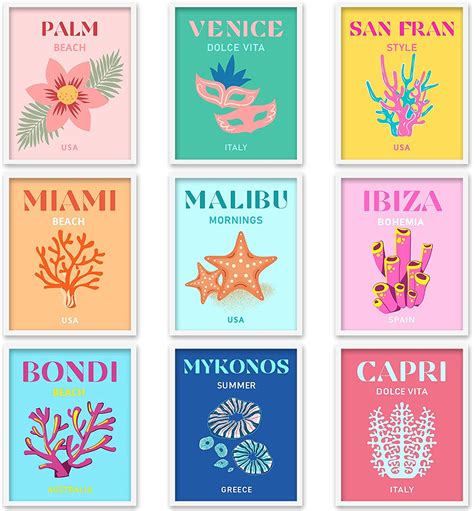 whaline pcs preppy travel wall art prints colorful abstract aesthetic