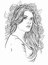 Coloring Pages Adult Girls Beautiful Adults Lady Sheets Books People A4 Face Printable Color Book Paper Print Size Hair Animal sketch template